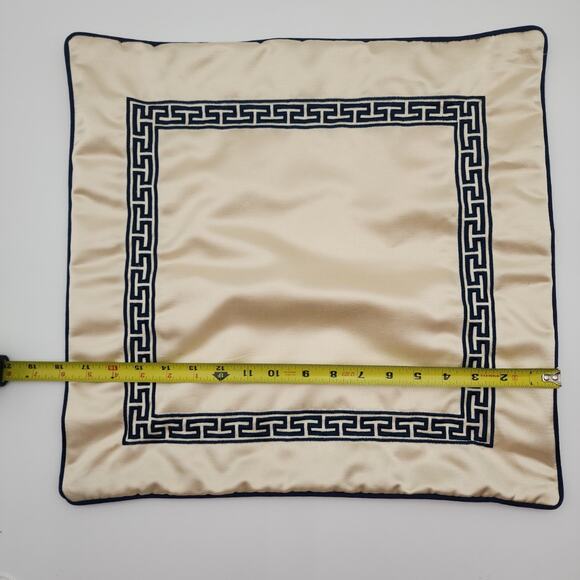 Embroidered Satin Pillow Cover Blue and Beige Chain Link Embroidery 18 x 18 in - Picture 7 of 9